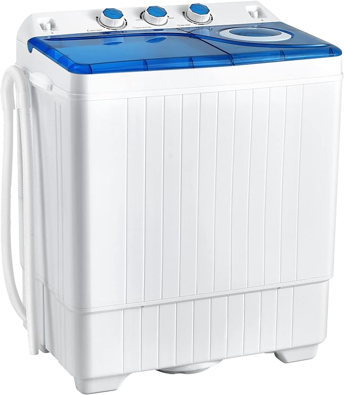 LDAILY Portable Washing Machine, 26 lbs Capacity Twin Tub Washer and Spin Dryer, Semi-automatic Laundry Washer with Built-in Drain Pump, Portable Washer and Dryer for Apartment, Dorm & RV