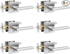 HOSOM 6 Pack Privacy Door Handles Interior for Bedroom and Bathroom, Satin Nickel Interior Door Handles with Lock, Heavy Duty Interior Door Levers, Keyless Reversible Square Door Locks Door Knob
