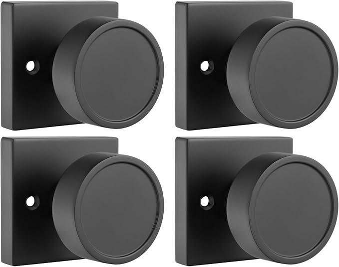 Haidms Matte Black Dummy Door Knobs, Half No-Turning Dummy Knob for Closet Doors, Zinc-Alloy Single-Sided Door Locks (4 Pieces/2 Pairs)