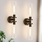 Wall Sconces Set of Two, Hardwired Brown Bathroom Sconces Wall Lighting with Clear Glass, Modern Sconces Wall Decor Set of 2 Bathroom Light fixtures for Mirror Hallway (Bulbs Not Included)