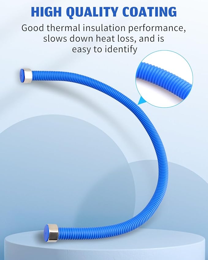 Flexible Stainless Steel Corrugated Water Heater Connector, Hot and Cold Color Water Heater Hose, 1/2" FIP x 1/2" FIP 24" Length