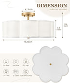 Gold Semi Flush Mount Ceiling Lights, 4-Light 18" Ceiling Light Fixtures with Fabric Shade in Flower Shape, Farmhouse Brass Drum Lighting for Nursery Bedroom Kitchen, AD-22009-4SF-GD