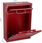 KYODOLED Steel Key Lock Mail Boxes Outdoor, Locking Wall Mount Mailbox, Security Key Drop Box, Collection Boxes,16.2H x 11.22L x 4.72W Inches, Red X Large