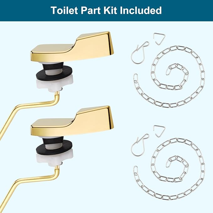 Hygie Rinse 2PACK Universal Metal Toilet Handle Replacement Kit - Side Mount Compatible With American Standard/Mansfield/Gerber, Tank Flusher Lever With Flapper Chain, Shiny Gold