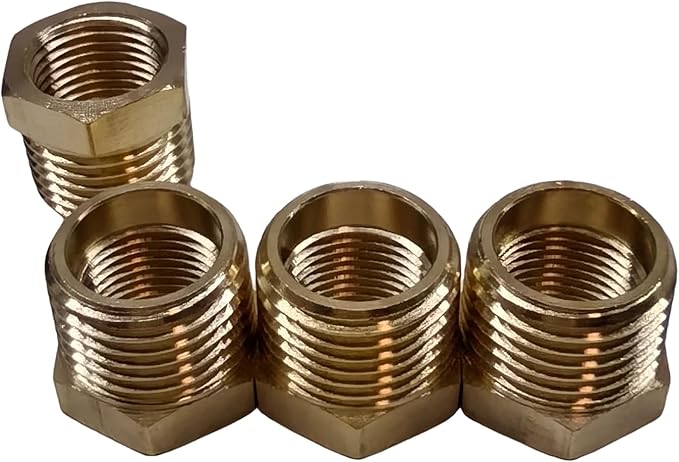1/2" NPT Male to 3/8" NPT Female Brass Hex Nipple Pipe Adapter (4 Pcs)
