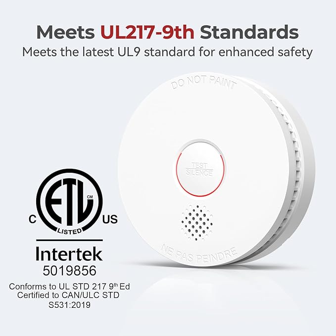 SITERLINK Smoke Detectors,UL217-9th Listed Smoke Alarms with Replaceable Battery,Photoelectric Sensor Smoke Detector with Test-Silence Button,Fire Detectors for Home,House,GS509A 6-Pack