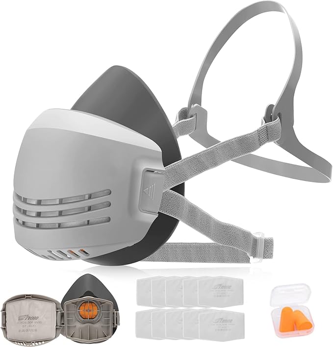 RANKSING Respirator Mask with Filters to Against Dust Gases Fumes Asbestos Organic Vapors Chemicals while Painting Spraying Sanding Welding Construct and Work Portable Protection PPE