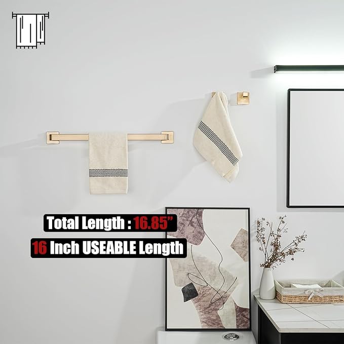 JQK Champagne Bronze Towel Bar, 16 Inch 304 Stainless Steel Thicken 0.8mm Towel Rack Bathroom, Towel Holder Wall Mount, Total Length 18.41 Inch, TB250L16-CB