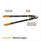 Fiskars Ratchet Drive Anvil Lopper 32 Inch Heavy Duty Tree Trimmer, 2 inch Cut Capacity, Riveted Handles for Easy Squeeze Cutting Power