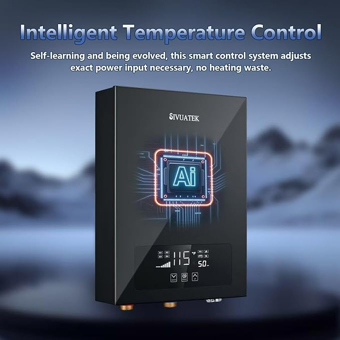 Electric Tankless Water Heater SIVUATEK 24kW, 240V - On-Demand Hot Water for Whole House - ETL Certified, Self Modulating - Compact Design for Easy Installation - for 4 Point of Use Hot Water