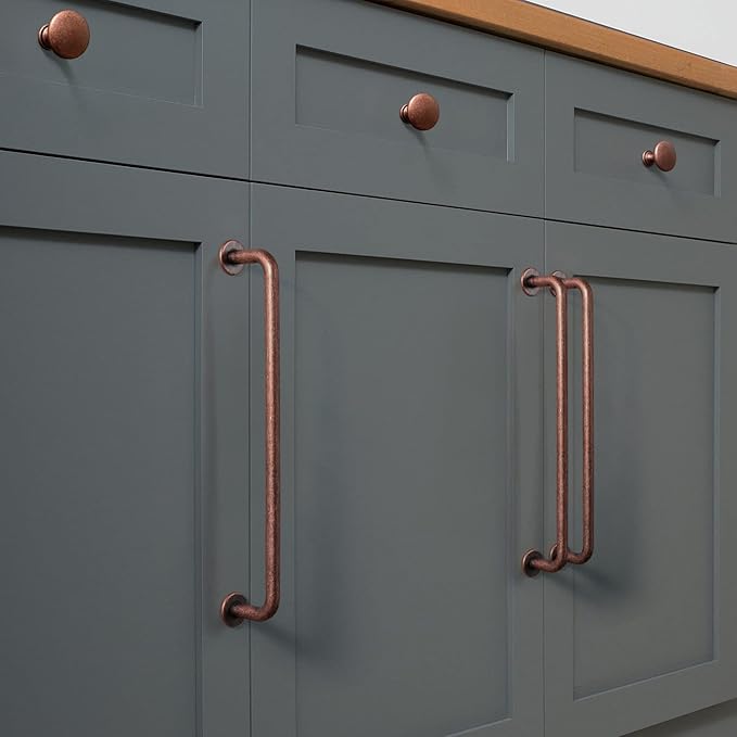 Goo-Ki 6 Pack Antique Copper Cabinet Pull Dark Copper Drawer Handles, 6.3 inch(160mm) c-c Solid Vintage Copper Bar Pulls Red Bronze Kitchen Hardware for Dresser Wardrobe Cupboard, 9338AC-160