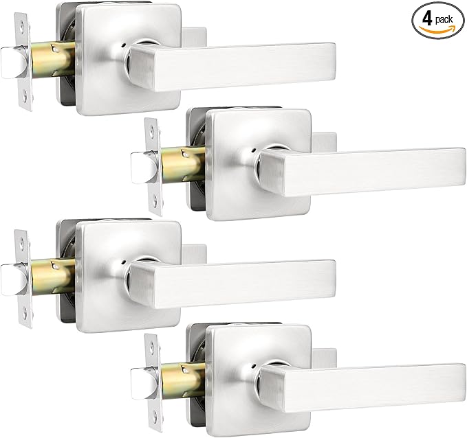 GOBEKOR 4 Pack Door Handles Brushed Nickel Hall Closet Door Handle Passage Door Levers Square Interior Door Locks