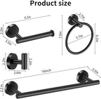 Bathroom Hardware Set Black 10 Pieces, Towel Bar Set Matte Black Stainless Steel Towel Rack Set Includes 2PCS 16'' Towel bar, 4PCS Towel Hooks, 2PCS Toilet Paper Holder and 2PCS Towel Ring