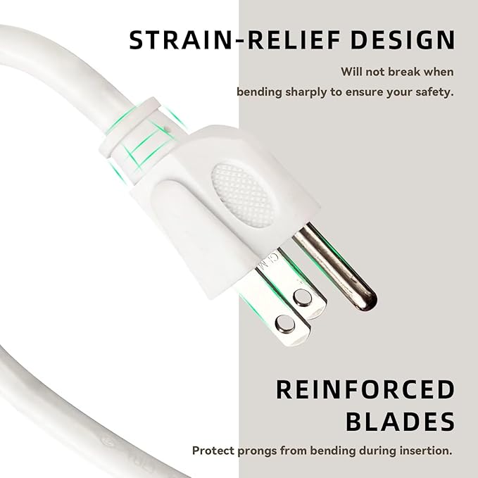 25ft Outdoor Extension Cord - 16/3 Heavy Duty SJTW Waterproof White Electrical Cable with 3 Prong Grounded Plug for Safety, Great for Lawn and Major Appliances