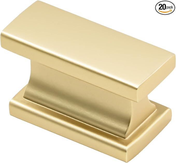Alzassbg 20 Pack Matt Gold Cabinet Knobs, 1.46 Inch(37mm) Rectangle Kitchen Hardware Knobs for Cabinets and Drawers AL6061MGP