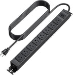 HHSOET Metal 360° Rotating Mountable Power Strip, 8 Outlet Gaming Table Mounted Outlet Strip, Heavy Duty Wall Mount Surge Protector with Switch, 15A 125V 1875W, 3ft Power Cord.(Black)