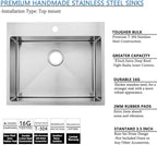 SHACO 25x22 Inch Drop In Kitchen Sink, Top Mount 16 Gauge 304 Stainless Steel 25 Inch Drop In RV Laundry Utility Sink, Brushed Nickel Single Bowl Sink Topmount Overmount Sinks with Drain