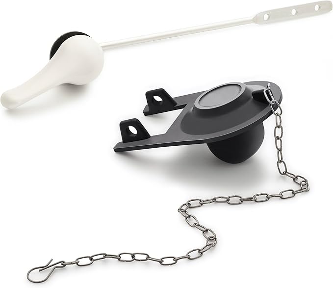 Qualihome Front Mount White Toilet Handle Replacement Kit with 2 Inch Universal Toilet Flapper Replacement Kit and Stainless Steel Toilet Flapper Chain