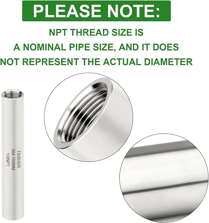 TAISHER 2PCS Stainless Steel Pipe Fittings, 1/2" NPT Female x 1/2" NPT Female Threaded, 4" Length Thickened Nipple Cast Pipe