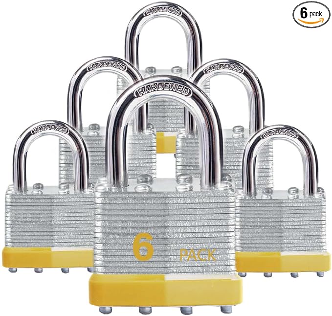 Locks Laminated Steel Keyed Padlocks Keyed Alike Locks Bulk, Normal Shackle Padlocks, Pack of 6 for Hasp Latch, Sheds, Fences, Storage Locker, School, Gym…
