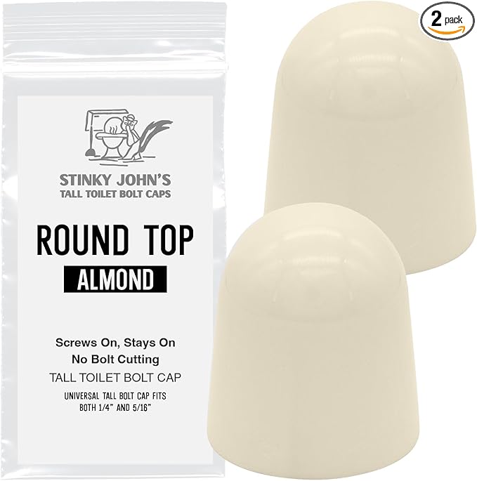 Stinky John's Tall Toilet Bolt Caps - Universal Fit with a Round Top - Almond Colored Caps - 2 count (1 package)