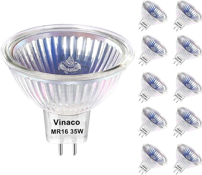 Vinaco MR16 Bulb,10 Pack 35W GU5.3 Base, 480LM High Output 12V 35W Bulb, 2800K Warm White MR16 Dimmable with Clear Glass Cover, MR16 GU5.3 for Landscape, Track Lights