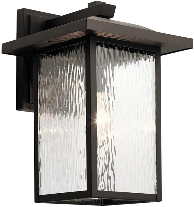 Kichler Capanna 16" Outdoor Wall Light in Olde Bronze®, 1-Light Exterior Wall Sconce Porch Light with Clear Water Glass, (16" H x 10.5"), 49926OZ