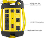 Heavy Duty Power Strip with USB, Workshop 8 Outlet Surge Protector 2700 Joules, Industrial Metal 15Amp Power Strip, 6FT Extension Cord and Wide Spaced. Yellow