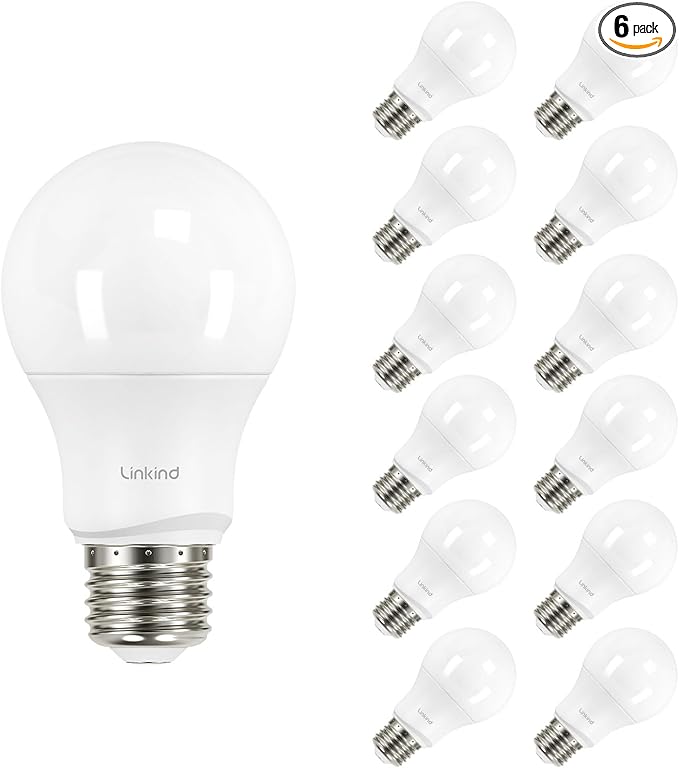 Linkind A19 LED Light Bulbs Dimmable, 60W Equivalent, 2700K Soft White, 9W 800 Lumens, E26 Standard Base, Lighting for Bedroom Living Room Home Office, 12 Packs