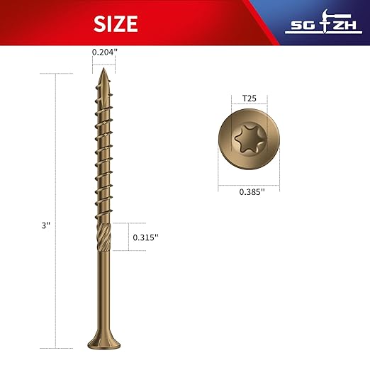 #9 x 3 Inch Deck Screws (69Pcs) 1lb. Carbon Steel, Yellow, Flat Head, Rust Resistant epoxy Coated, with T25 Star Bit