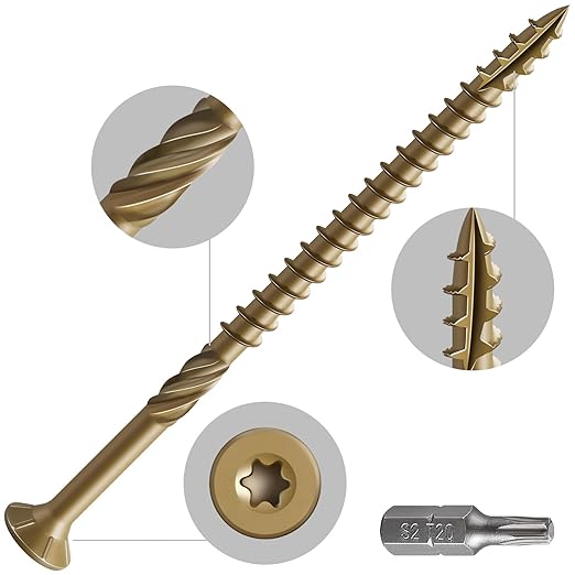 #10 * 3-1/2" Deck Screws, (883pcs) 15 lbs.Exterior Wood Screws, Rust Resistant epoxy Coated, Bronze, T25 Star Bit