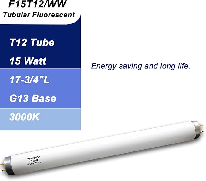 4 Pack F15T12/K&B Soft White 15W T12 Linear Fluorescent Bulb,Replacement for GE10185 Philips 141465 F15T12/WW,G13 Medium 2-Pin Base 18 Inches