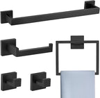 Matte Black 5 Pieces Bathroom Hardware Accessories Set Towel Bar Set Towel Holder Racks Set for Bathroom,SUS304 Stainless Steel,Wall Mounted 16-Inch Towel Bar