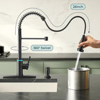 Smart Kitchen Faucet, 3 Modes Pull Down Sprayer, LED Temperature Control, Ceramic Valve, 360-Degree Rotation, 1 or 3 Hole Deck Plate. 10-Year Warranty. (KW-56R, Matt Black)