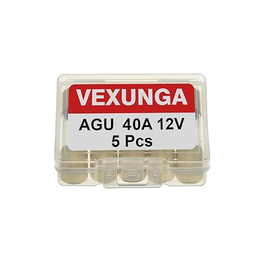 40A AGU Fuse 40 Amp Gold Plated Glass Inline Automobile Audio Fuses for Car Auto Stereo Amplifier Safety Power Protection 12V (Pack of 5 Pcs)