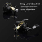 Gobrico 10 Sets Black Entry Levers and Single Cylinder Deadbolt Locksets with Same Key,Keyed Alike Entrance Locks,Drop/Wave Lever Style