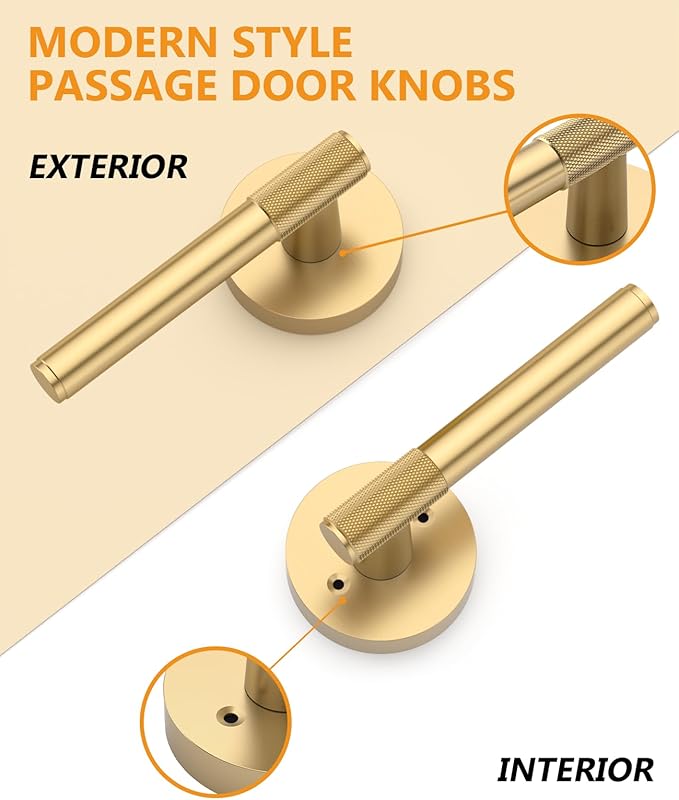 Asidrama 6 Pack Champagne Bronze Passage Door Handles, Door Lever with Door Knobs Indoor for Bedroom or Bathroom, Heavy Duty Door Handles Interior with Locks for Left Right Sided Doors