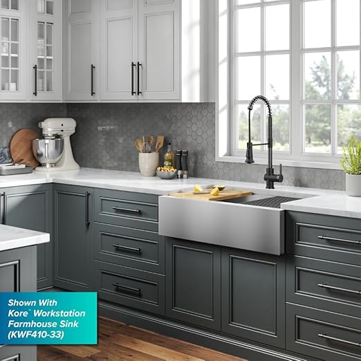 KRAUS Britt Commercial Style Pull-Down Single Handle Kitchen Faucet in Matte Black/Spot-Free Black Stainless Steel, KPF-1691MBSFSB