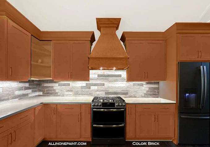 ALL-IN-ONE Paint, Durable cabinet and furniture paint. Built in primer and top coat, no sanding needed. Includes our 30 featured color card - Brick (burnt cinnamon), Gallon