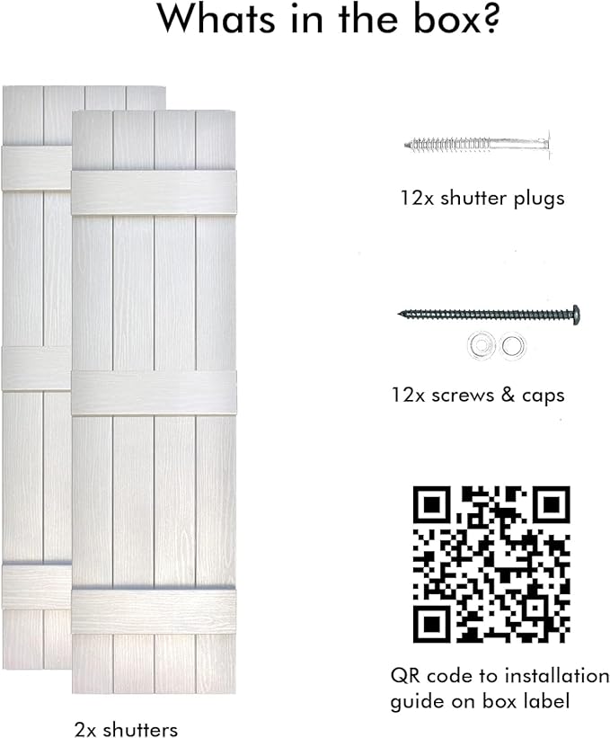 Board & Batten Vinyl Shutters (1 Pair) | 14.5"x55" (4-Board) - Dover White/Paintable | Exterior Window Shutters | Includes Mounting Hardware | Simple Installation | Made in USA