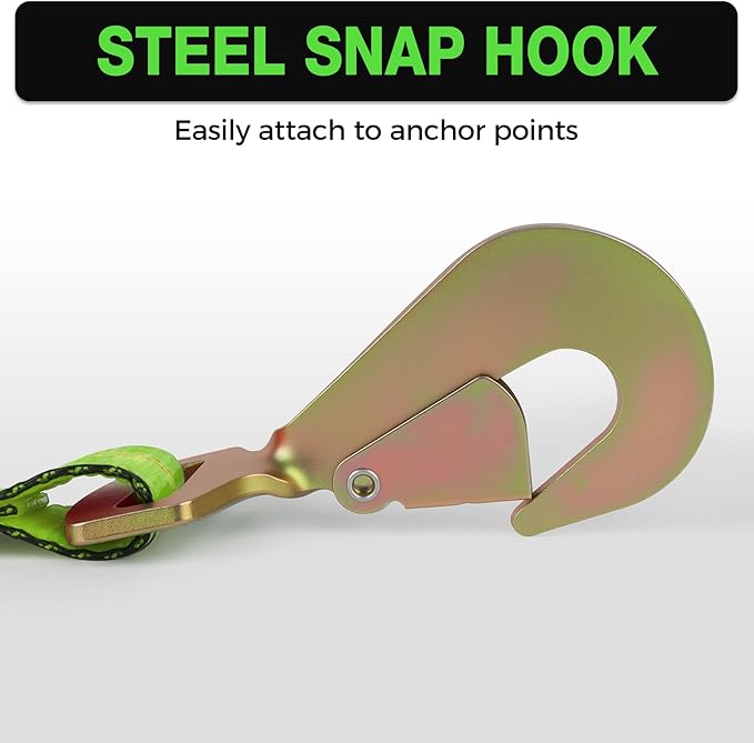 Heavy Duty 4 Pack Axle Tie Down Straps for Trailers-2" x 114" Car Hauler Straps with Snap Hooks-10,000 lbs Break Strength, 3300 lbs Capacity - DOT Certified Wheel Ratchet Tie Downs (Green)