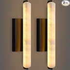 Alabaster Wall Sconces Set of Two, 15in Black Alabaster Sconce, Modern Spanish Natural Marble Sconces Lights, Rectangle Sconces for Bathroom Vanity Bedroom Living Room Staircases Hallway