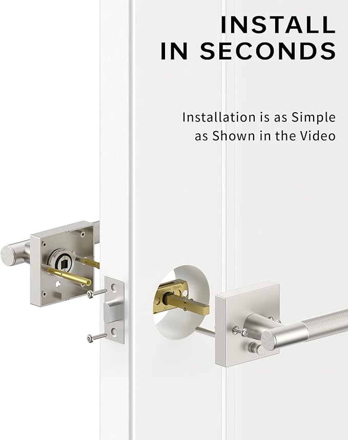 Asidrama 4 Pack Privacy Brushed Satin Nickel Door Handles, Door Lever with Door Knobs Indoor for Bedroom or Bathroom, Brushed Satin Nickel Door Handles Interior with Locks for Left Right Sided Doors