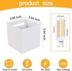 2 Pack Outdoor Wall Lights Exterior/Interior Wall Sconces Up and Down Lights IP65 Waterproof G9 Base Socket Modern Outdoor Lighting Square Aluminum White 3000K Warm Lights, Adjustable Light Angle