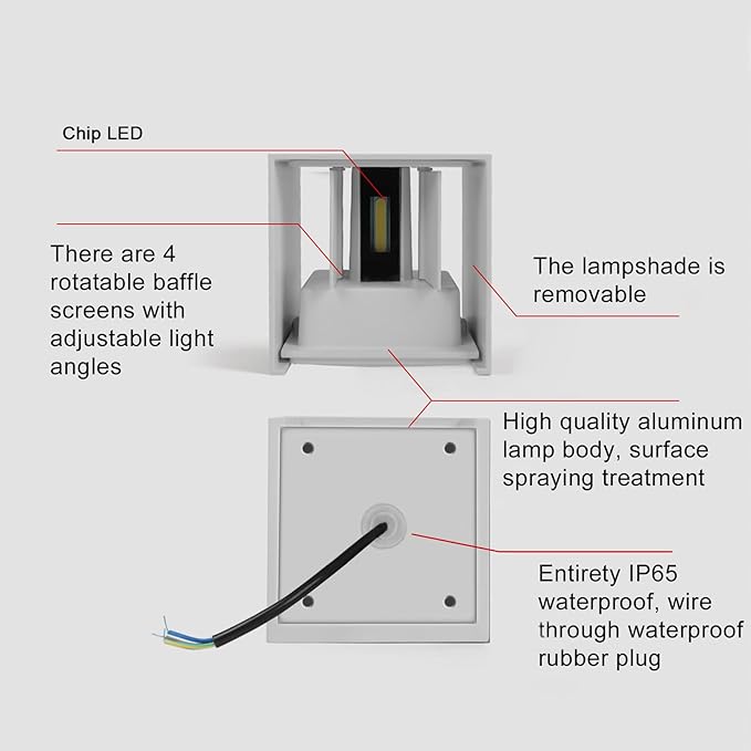 LED 20W Outdoor Wall Lights Exterior/Interior Porch Lights Outdoor Wall Up and Down Lights IP65 Waterproof Sconces Modern Outdoor Lighting Fixtures Square Aluminum White 3000K Warm Lights