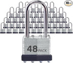 Keyed Alike Laminated Steel Padlocks with Long Shackle for Sheds, Fences & Lockers (48-Pack)