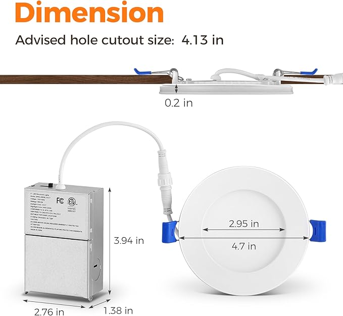 6 Pack 4 Inch LED Recessed Ceiling Lights with Night Light, Dimmable, 2700K-5000K 5 CCT Selectable, Canless Wafer Downlight with Junction Box, Ultra-Thin, 9W, ETL, White