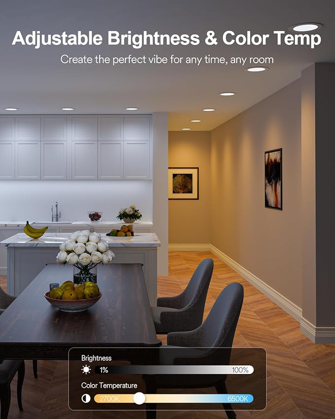 Lumary 6 Inch Ultra-Thin Smart Recessed Lighting, 13W 1000LM RGBWW Smart Wafer Lights with Junction Box, Compatible with Alexa/Google Assistant/BT Remote, ETL Listed, 12 Pack