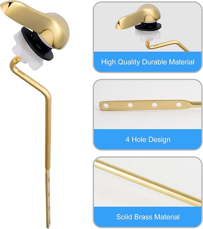 iFealClear 2 Pack Polished Gold Universal Toilet Tank Flush Lever Replacement, Brass Side/Angle Mount Toilet Handle Fits Most Toilets