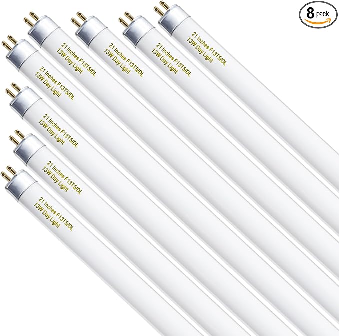 8 Pack 21 Inch T5 Fluorescent Bulbs 13 Watt Daylight 6500K, F13T5D Under Cabinet Lights Bulb, 750 Lumen G5 Base